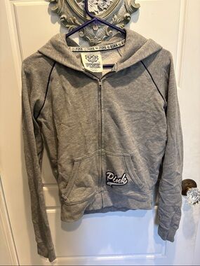 PINK Victoria's Secret by Victoria's Secret Gray Zip Hoodie peace sign on back☮️